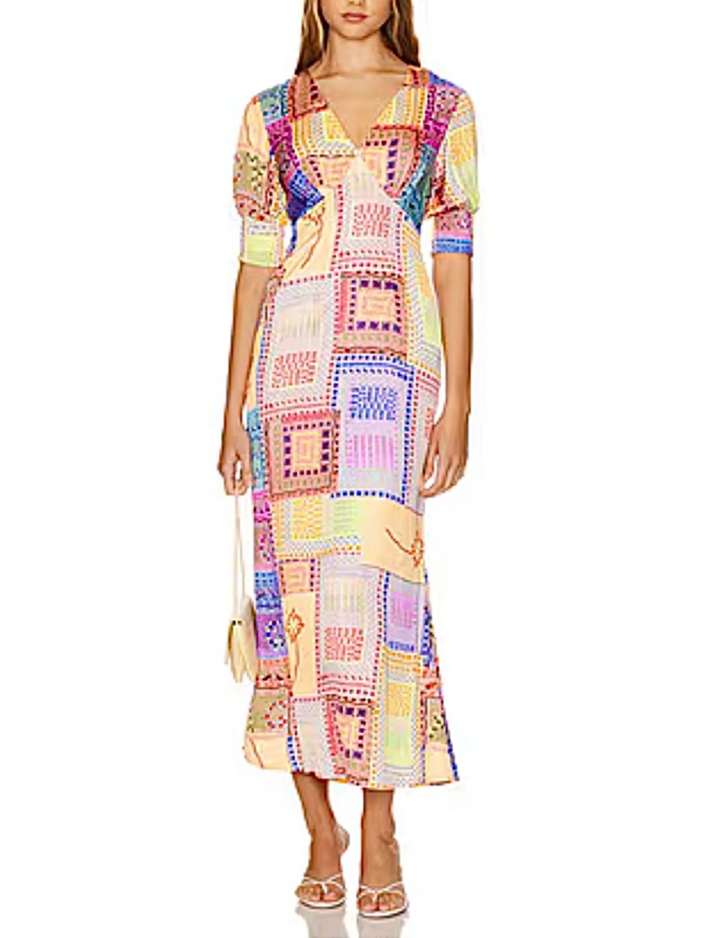 NEVER FULLY DRESSED May Midi Dress in multi Color Yarn Patchwork Womens Sz 4